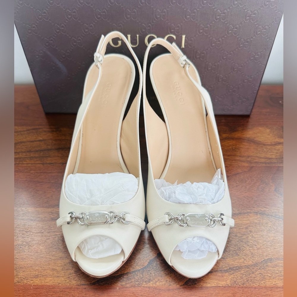 Gucci Talibu Peep Toe Sling Pumps, Size 38